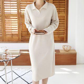 Drop-shoulder Knit Polo Dress
