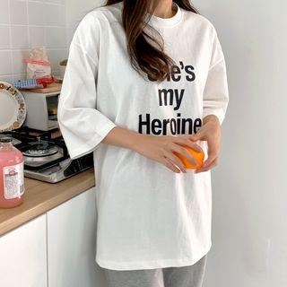 Printed Over The Elbow Sleeve Boxy T-shirt White - One Size