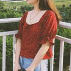 Print Short-sleeve Square-neck Blouse
