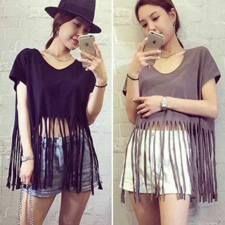 Short-sleeve Fringe Hem T-shirt