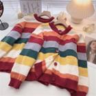 Long-sleeve Round Neck Striped Sweater / Cardigan