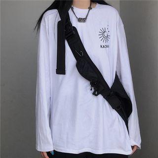 Moon Embroidered Long-sleeve Round Neck T-shirt