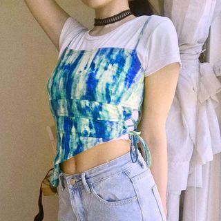 Lace-up Tie-dye Cropped Camisole Top