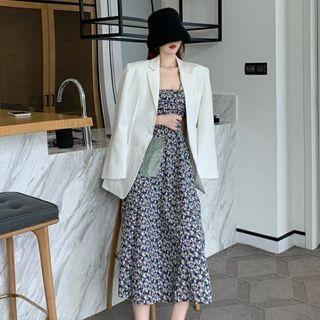 Plain Blazer / Spaghetti Strap Floral Dress