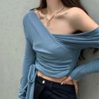 V-neck Long-sleeve Lace-up Cropped Top