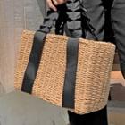 Drawcord Raffia Tote Bag Black - One Size