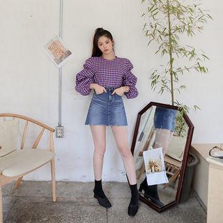 Zipped Denim A-line Miniskirt