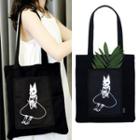 Printed Canvas Tote Bag Black - One Size