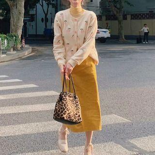Cardigan / Turtleneck Top / Midi Skirt