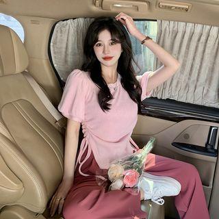 Short-sleeve Drawstring T-shirt / Wide Leg Pants