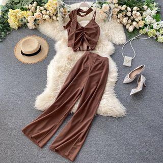 Set: Cropped Camisole + Wide-leg Pants
