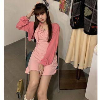 Spaghetti Strap Shirred A-line Dress / Shrug