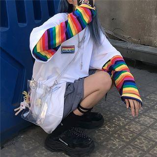 Mock Two-piece  Long-sleeve Striped T-shirt