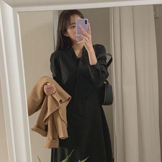 Tie-neck Monotone Dress