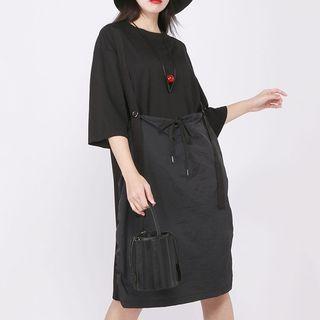 Mock Two-piece Elbow-sleeve Paneled Dress