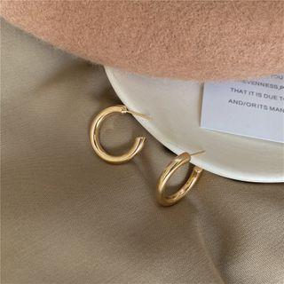 Alloy Open Hoop Earring 1 Pair - S925 Silver Needle - Earring - Faux Pearl - Gold - One Size