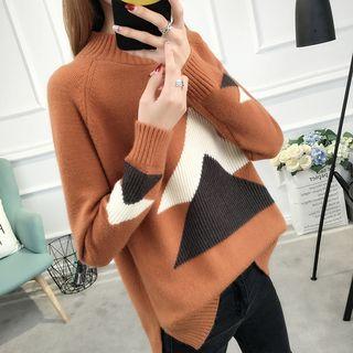 Mock Neck Triangle Pattern Sweater