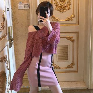 Plain Cable-knit Loose-fit Sweater / Color-block Slim-fit Sleeveless Dress