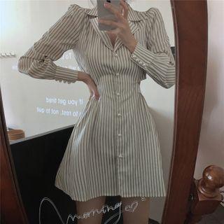 Striped Cutout Mini A-line Shirtdress