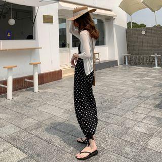 Elastic Waist Ribbon-detail Harem Pants
