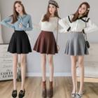 High-waist Plain Knitted A-line Skirt