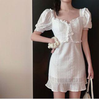 Puff-sleeve Sheer Mini Dress