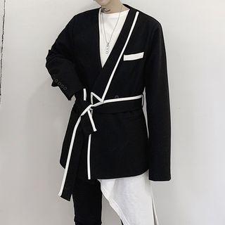 Contrast Trim Asymmetric Blazer