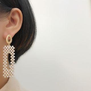 Faux-pearl Drop Earring Rectangle - One Size