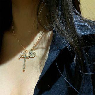 Rhinestone Smiley Cross Choker Smiley Face - One Size