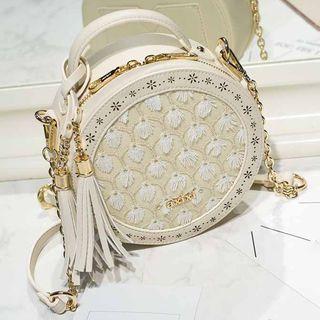 Faux-leather Lace Round Cross Bag
