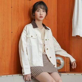 Color Block Lapel Denim Jacket
