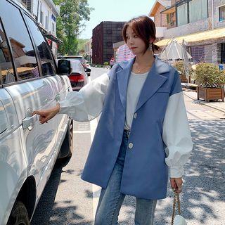 Lantern-sleeve Button Blazer