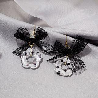 Polka Dot Flower Ribbon Dangle Earring E3560-1 - 1 Pair - Black - One Size