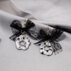Polka Dot Flower Ribbon Dangle Earring E3560-1 - 1 Pair - Black - One Size