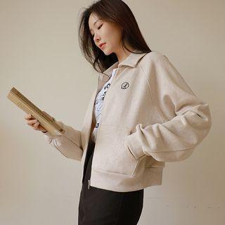 Collared Embroidered Zip-up Jacket