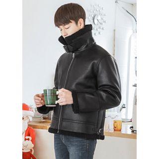 Sherpa-fleece Lined Faux-leather Jacket