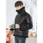 Sherpa-fleece Lined Faux-leather Jacket