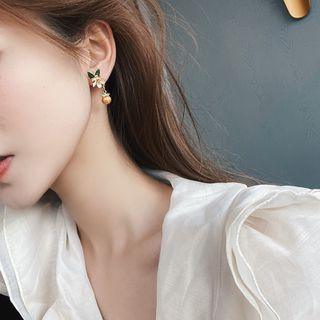 Flower Fruit Alloy Dangle Earring 1 Pair - 925 Silver Needle - Orange & Flower - Beige - One Size