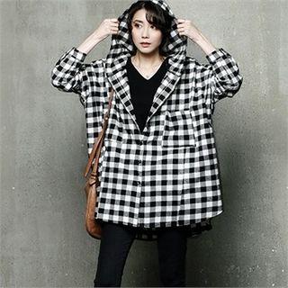 Dual-pocket Hooded Check Shirt