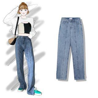 Side-slit Straight Leg Jeans