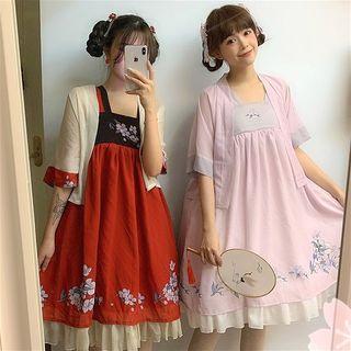 Short-sleeve Floral Dress / Light Jacket