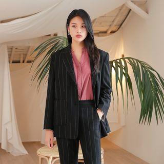 Single-breasted Striped Jacket Black - One Size