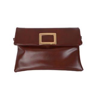 Buckled Flap Faux-leather Clutch