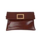 Buckled Flap Faux-leather Clutch