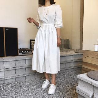 Band-waist A-line Cotton Dress