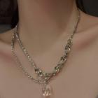 Rhinestone Layered Necklace Gold & Silver & Transparent - One Size