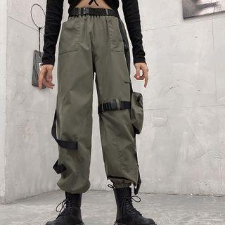 Plain High-waist Slim-fit Cargo Pants