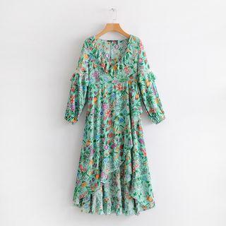 Floral Print V Neck Sheath Dress