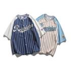 Short-sleeve Lettering Button T-shirt