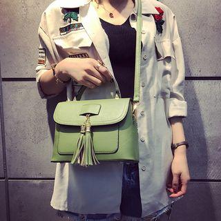 Faux-leather Tasseled Satchel Bag